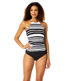 Anne Cole: Bardot Stripe High Neck Tankini Top