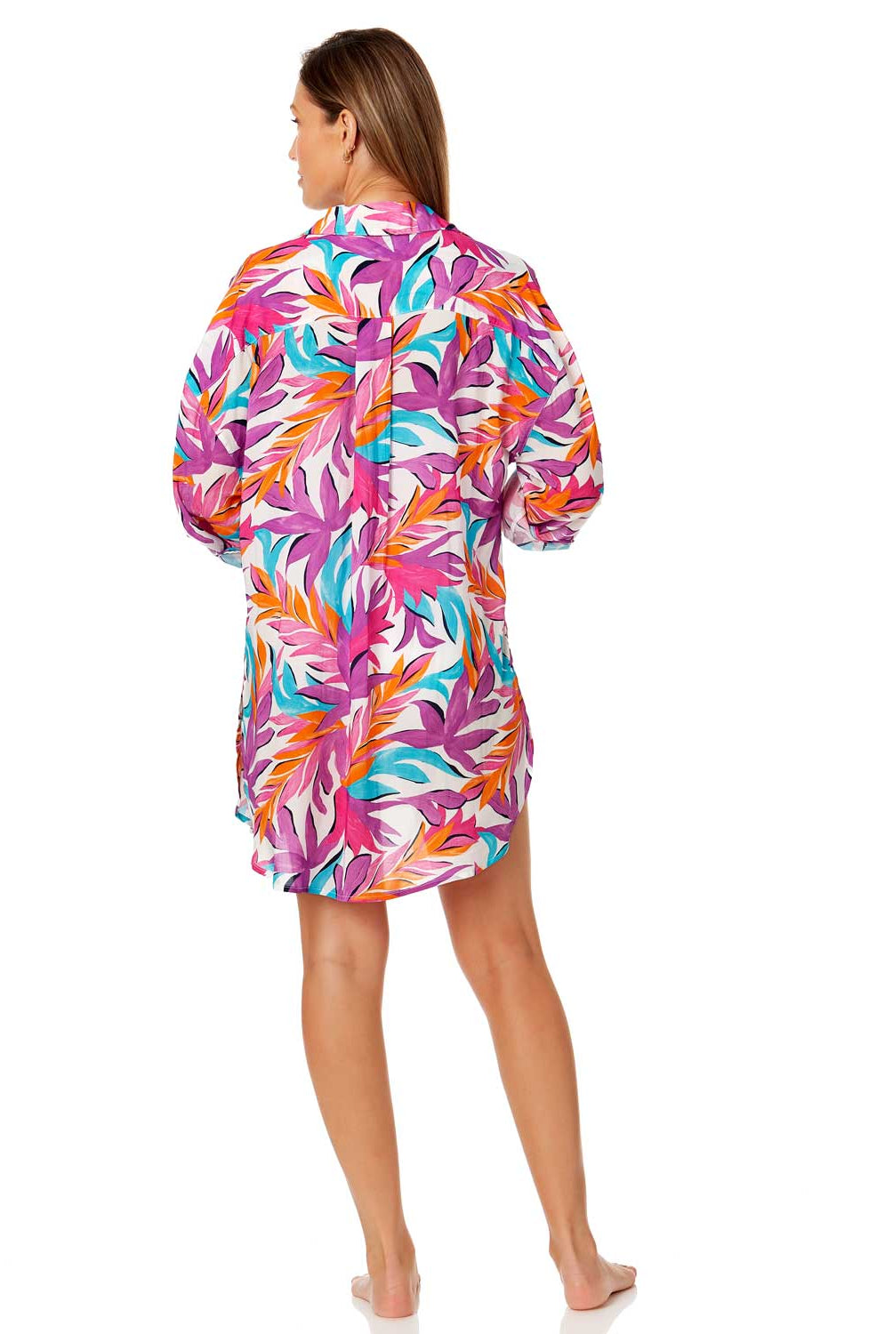Anne Cole: Dance Floor Palm Button Down Shirt Cover Up