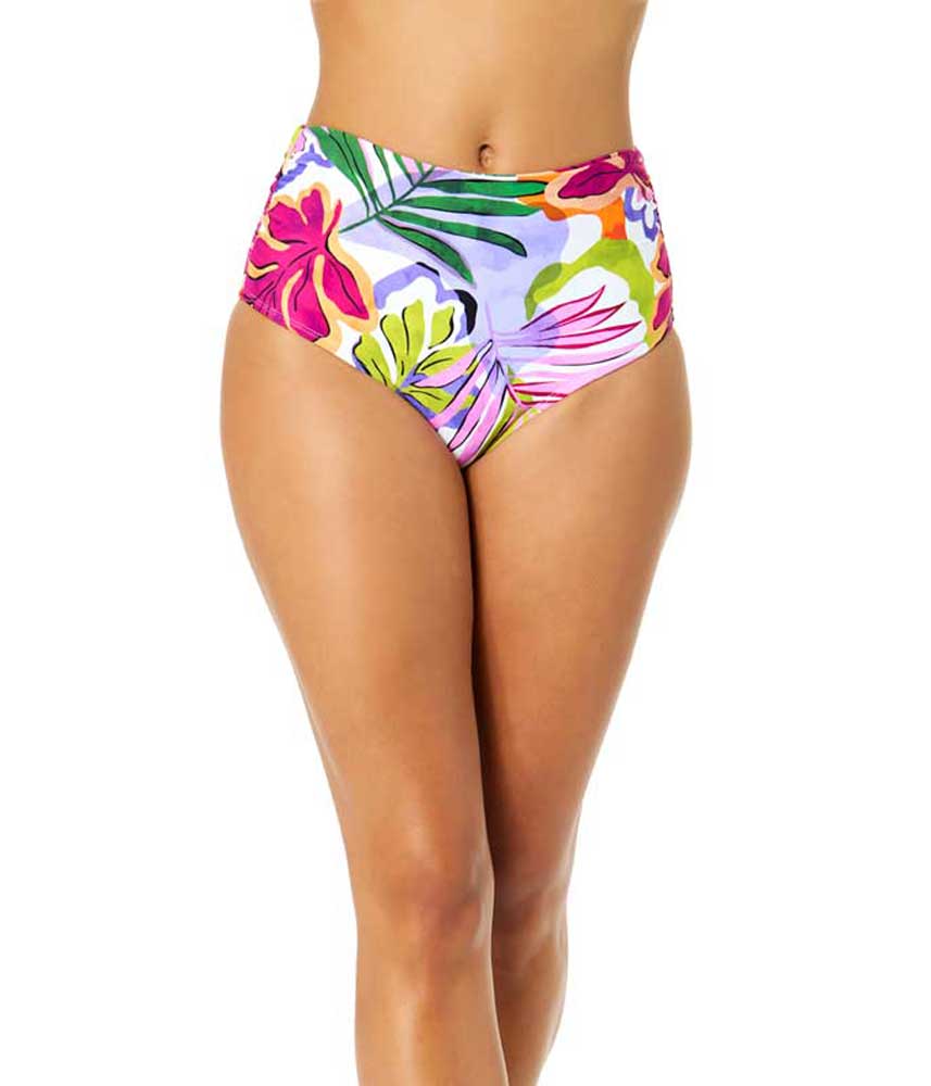 Anne Cole: Mod Tropical Fold Over High Waist Shirred Bikini Bottom
