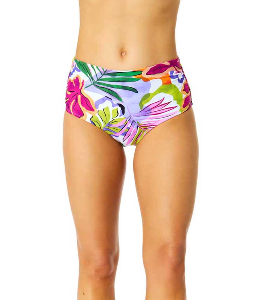 Anne Cole: Mod Tropical Fold Over High Waist Shirred Bikini Bottom