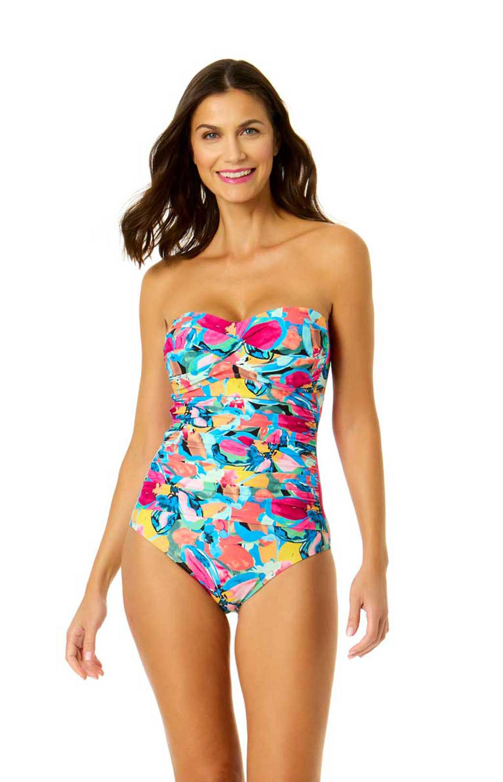 Anne Cole: One Piece Amalfi Floral Twist Front Bandeau Swimsuit