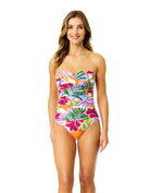 Anne Cole: One Piece Mod Tropical Twist Frontt Bandeau Swimsuit