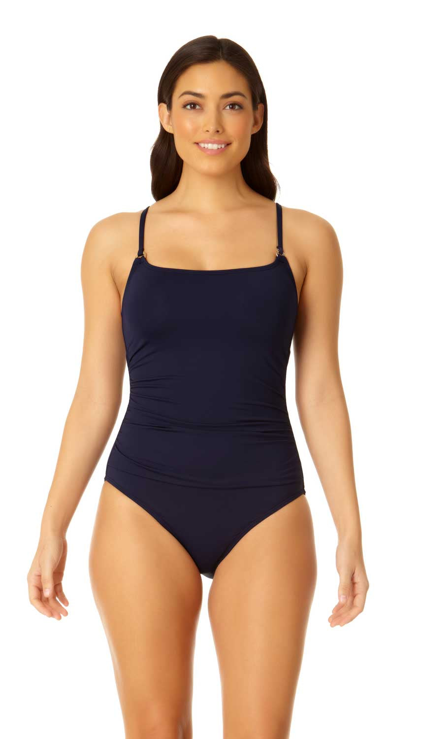 Anne Cole: One Piece Solid Shirred Lingerie Maillot - NAVY