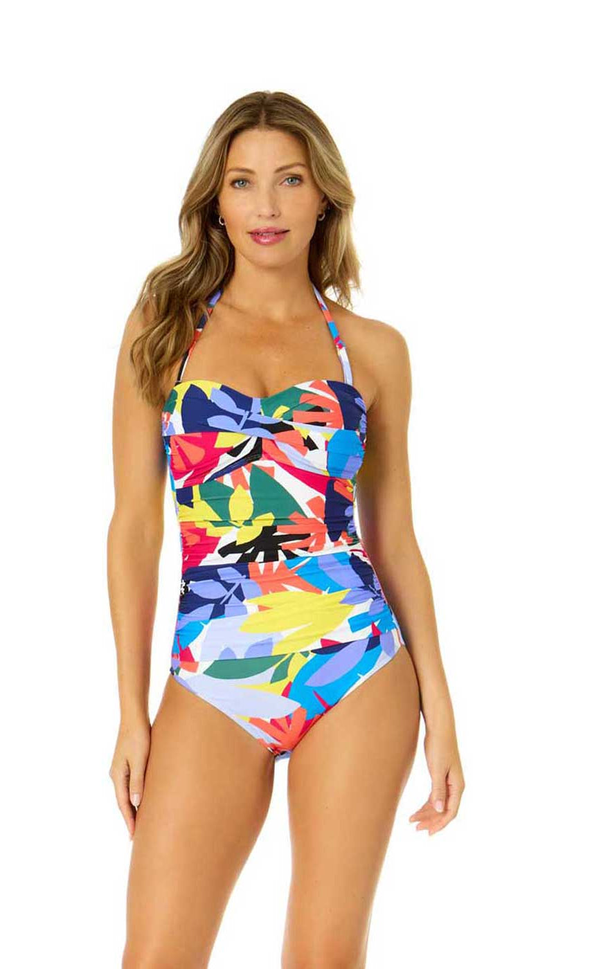 Anne Cole: One Piece Tropic Stamp Tropic Stamp Twist Front Bandeau Swimsuit