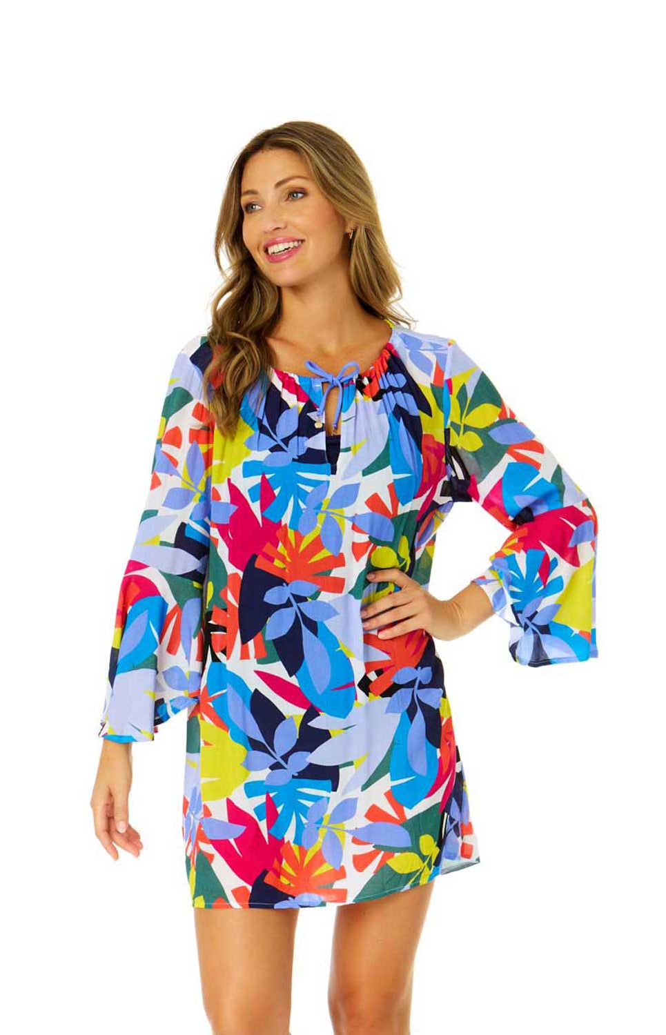 Anne Cole: Tropic Stamp V-Neck Tunic Cover Up