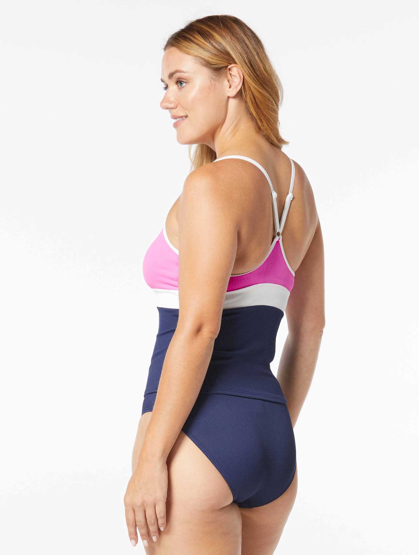 Beach House Sport: Colorblock Sport Flex Ribbed Tankini Top - ADMIRAL