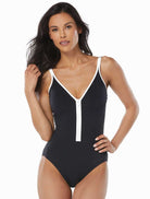 Beach House Sport: One Piece Piping Racy Zip Front
