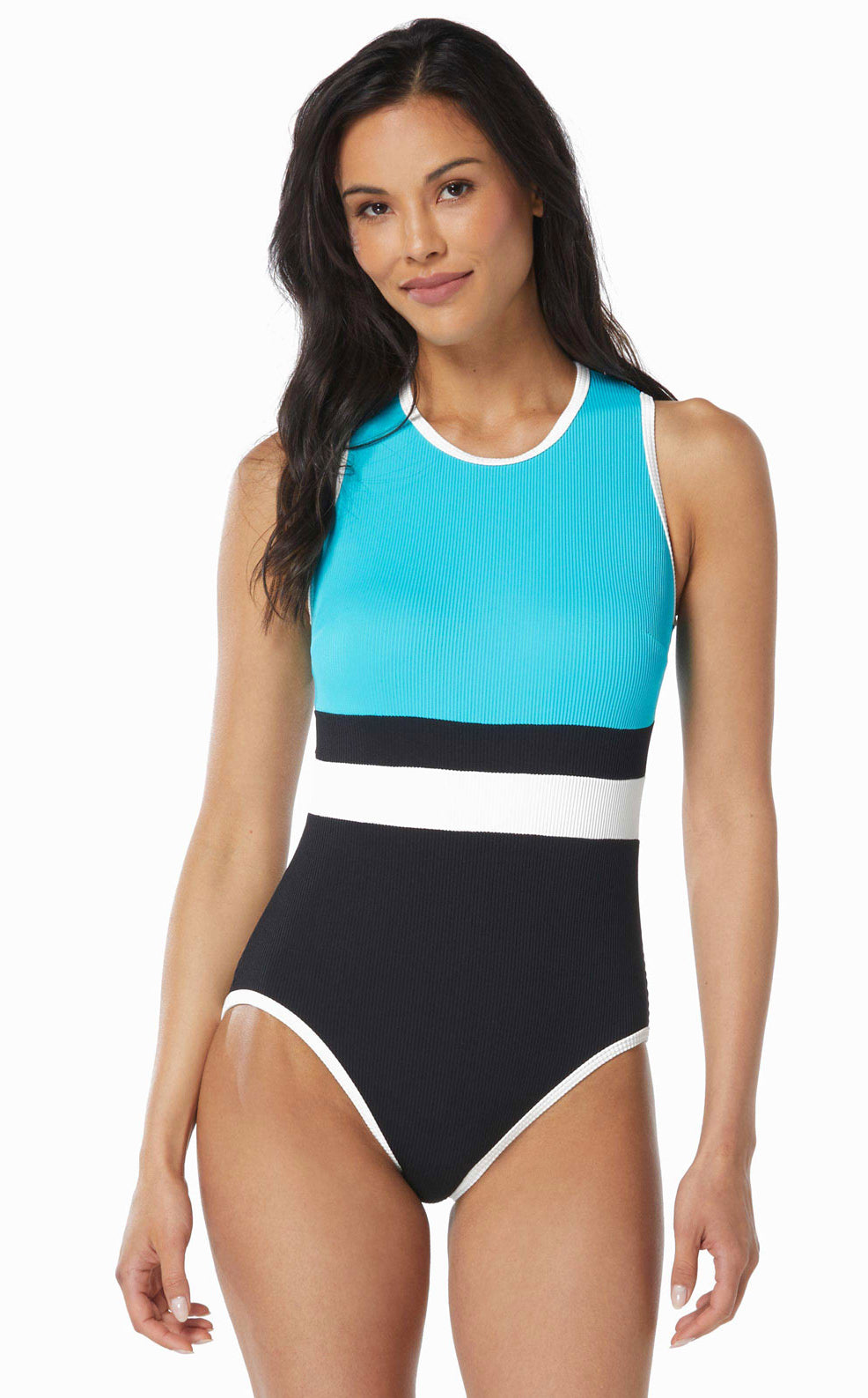 Beach House Sport: One Piece Aspire Ribbed Colorblock High Neck Swimsuit