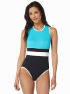 Beach House Sport: One Piece Aspire Ribbed Colorblock High Neck Swimsuit