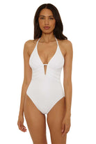 Becca: One Piece Modern Edge Mira V Front Halter Swimsuit