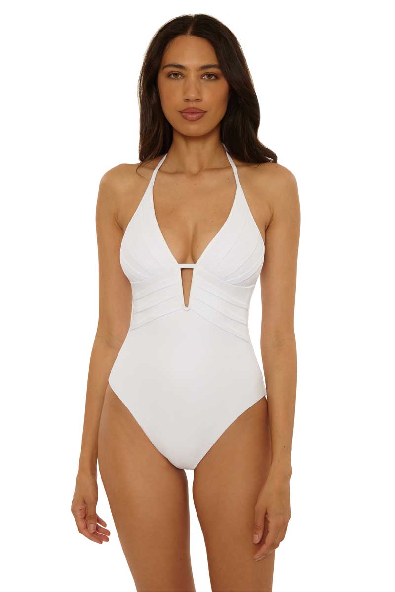 Becca: One Piece Modern Edge Mira V Front Halter Swimsuit