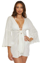 Becca: Radiance Plunge Tie Front Woven Tunic Cover Up