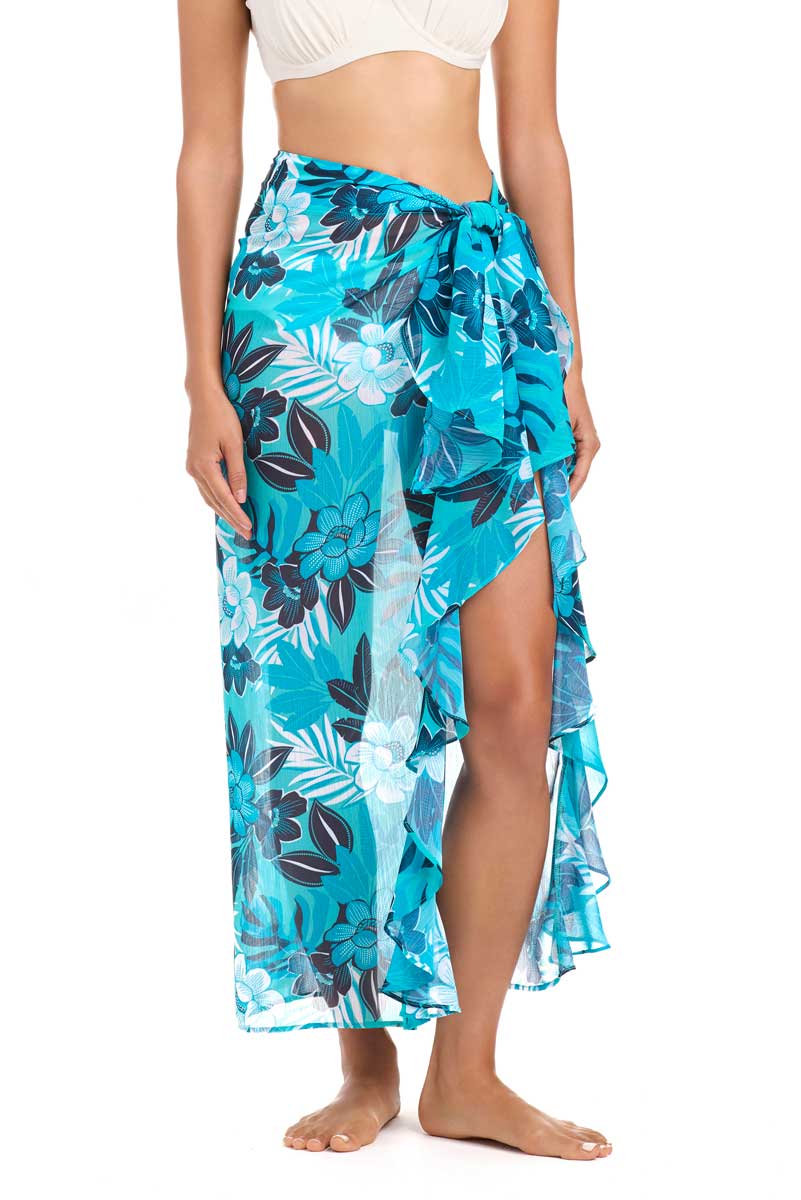 Bleu: Moody Blooms Ruffle Sarong Cover Up