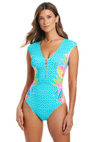 Bleu: One Piece Barcelona Bloom Cap Sleeve Mio Swimsuit