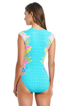 Bleu: One Piece Barcelona Bloom Cap Sleeve Mio Swimsuit
