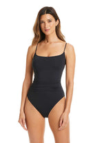 Bleu: One Piece Do It Sexy Solid Laceback Tank Mio Swimsuit - BLACK