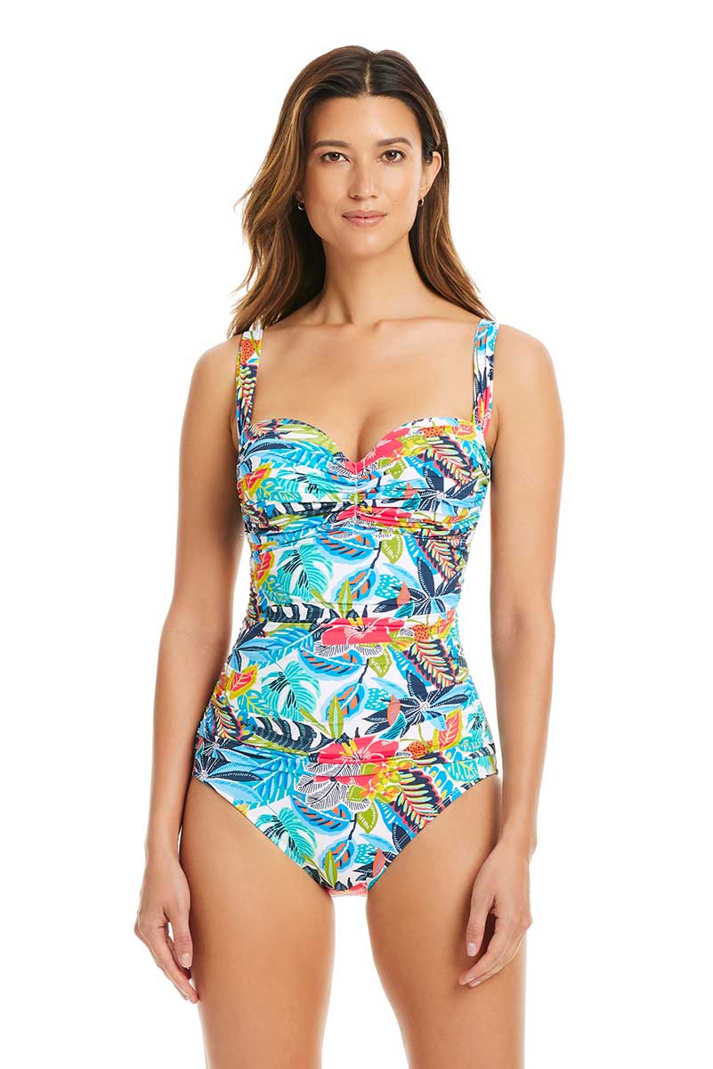 Bleu: One Piece Living Is Easy Shirred Bandeau Swimsuit