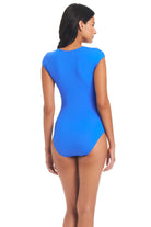 Bleu: One Piece Solid Ring Me Up Cap Sleeve Mio Swimsuit - ALGEAN