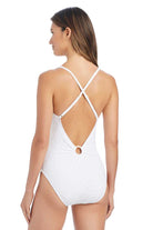 Bleu: One Piece Tropical Tango Plunge Cross-Back Mio Swimsuit