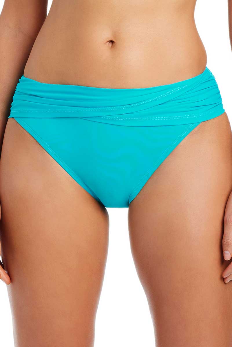 Bleu: Solid Sarong Hipster Bikini Bottom - AQUFRSCA