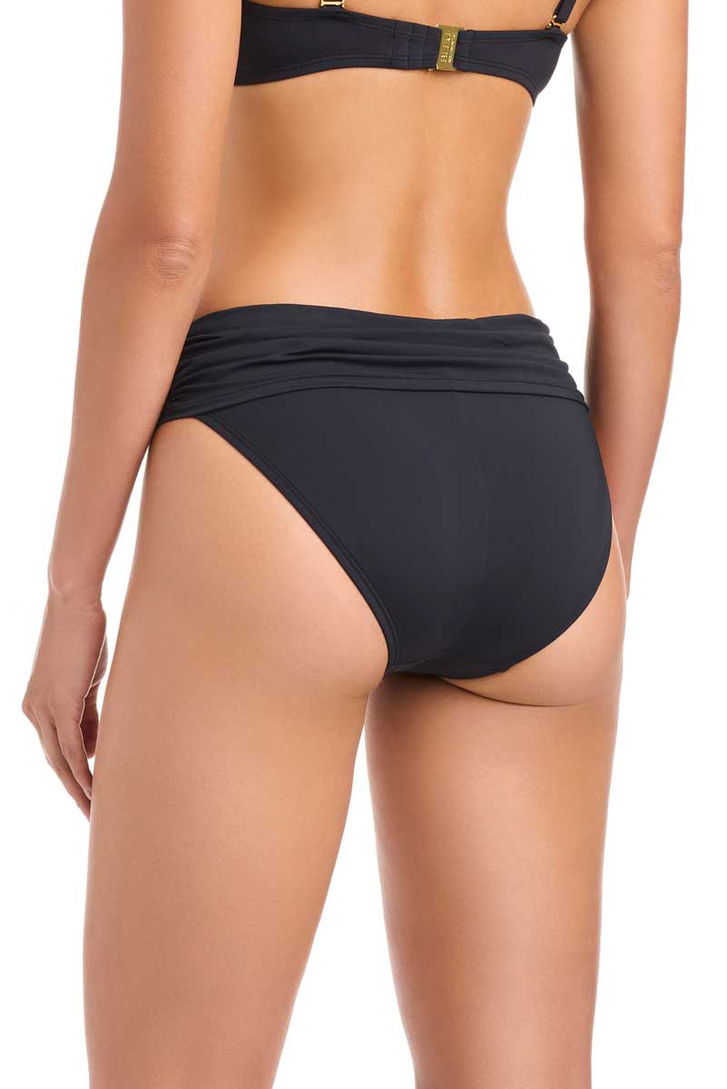 Bleu: Solid Sarong Hipster Bikini Bottom - BLACK