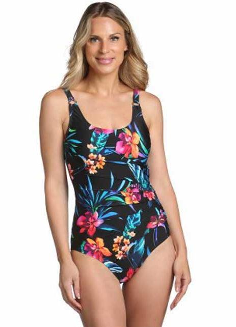 Ceeb: One Piece Hawaiian Floral Pintucks Mio Swimsuit