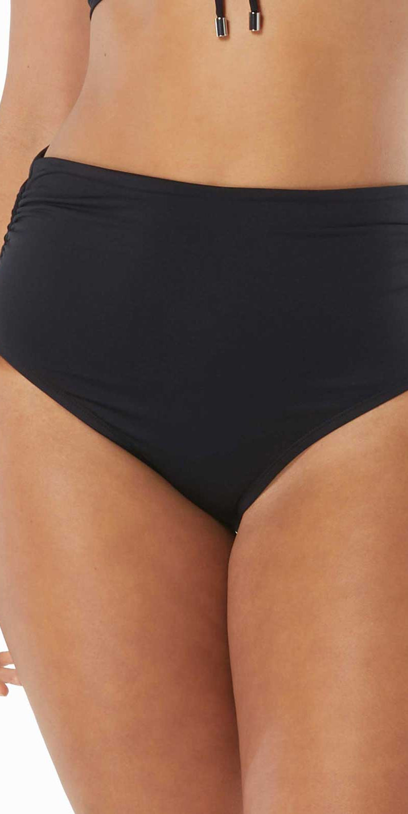 Coco Reef: Classic Solids Rollover Bikini Bottom - BLACK