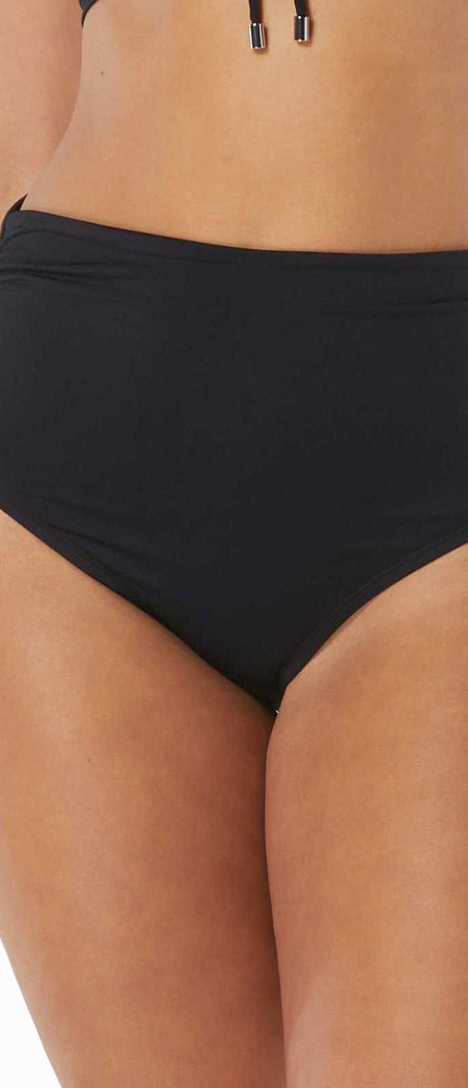 Coco Reef: Classic Solids Rollover Bikini Bottom - BLACK