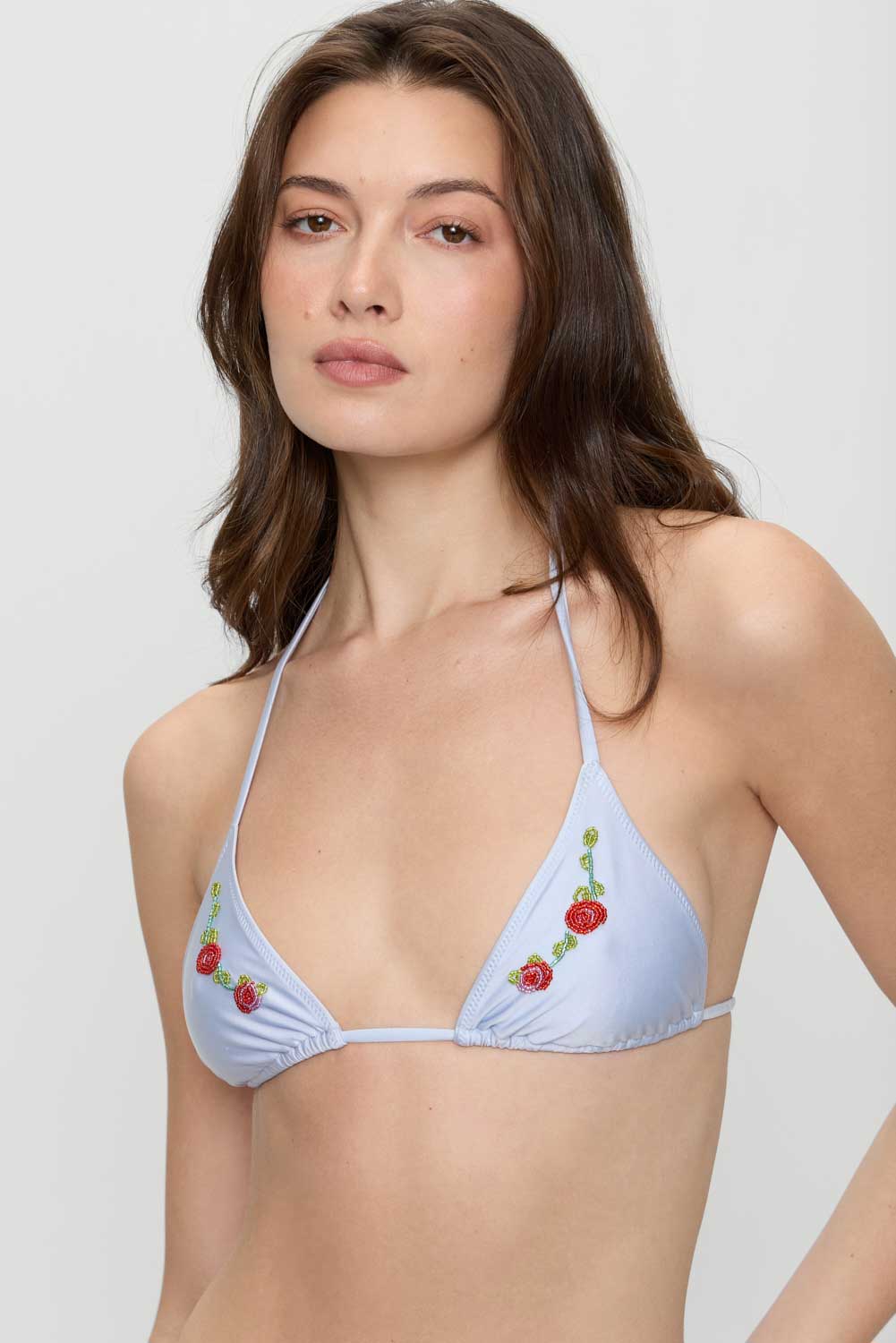 Frankies Bikinis: Frosting Nick Beaded Satin Triangle Bikini Top