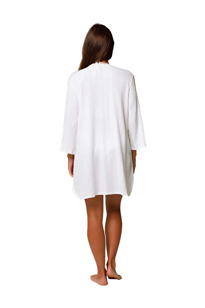J.Valdi: Oaxaca Lace Neck Big Shirt Cover-Up - WHITE