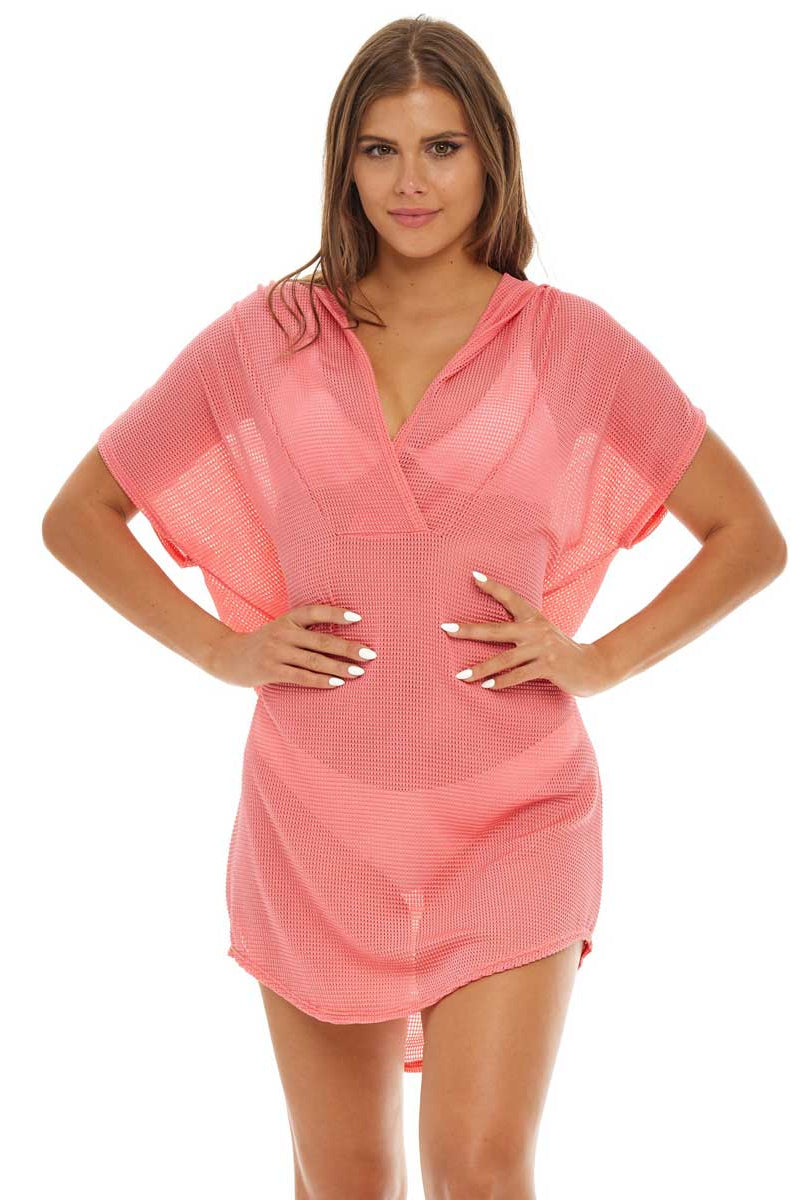 Jordan Taylor: Gofret Short Sleeve Tunic With Hoodie  - CORAL