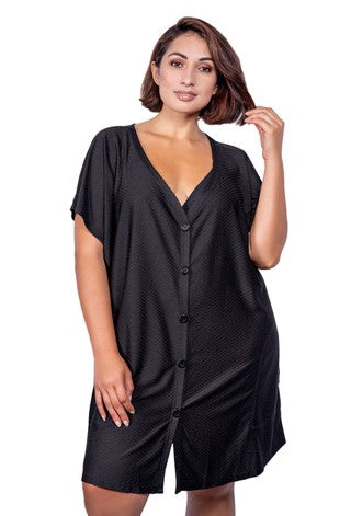 Jordan Taylor: Plus Waffle Pocket Button Front Dress - BLACK