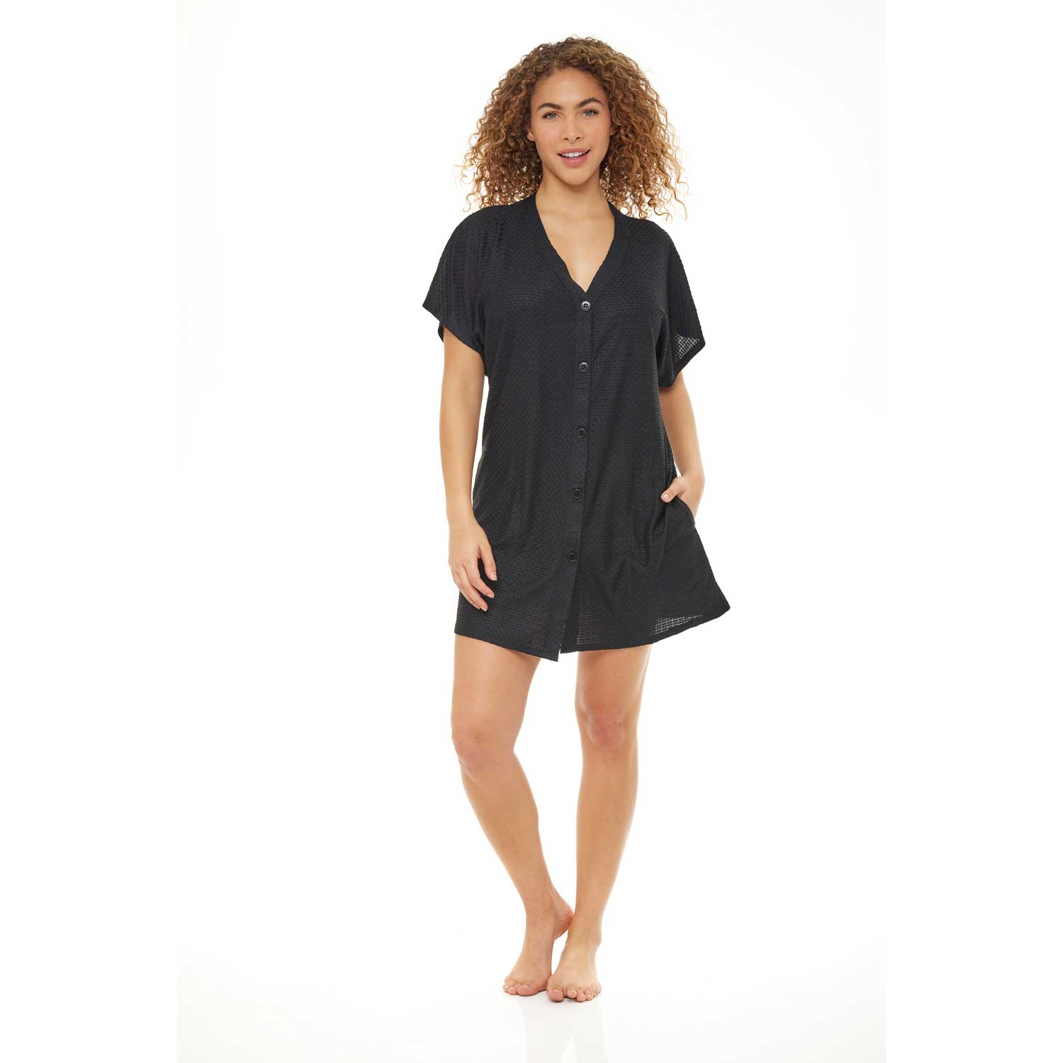 Jordan Taylor: Waffle Pocket Button Front Dress - BLACK
