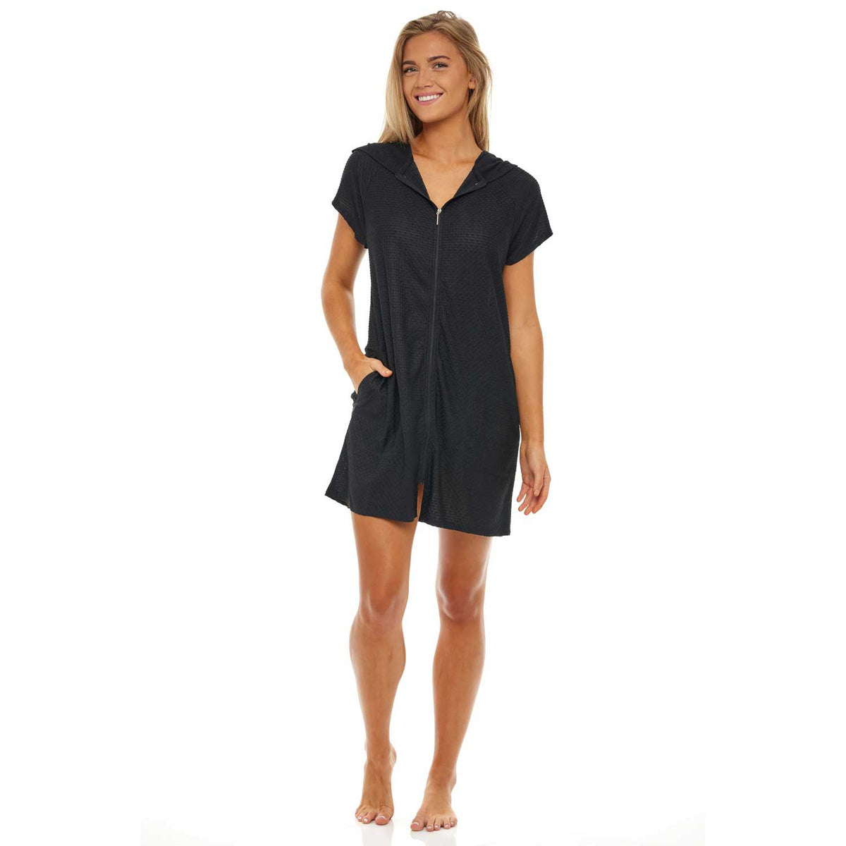 Jordan Taylor: Waffle Pocket Zip Front Hoodie - BLACK