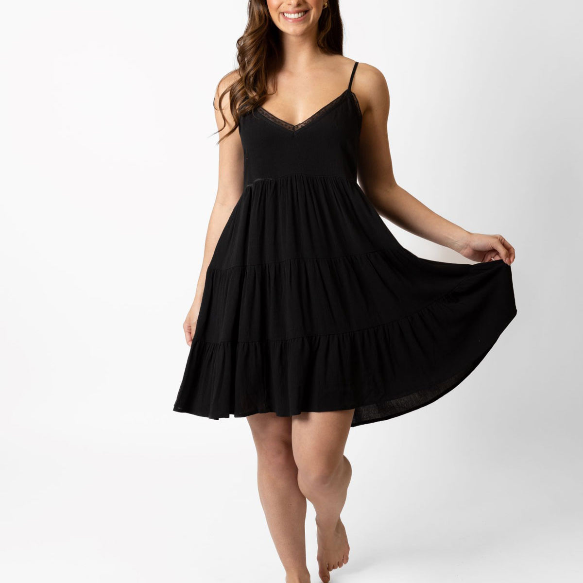 Koy Resort: Miami Solid Tiered Mini Dress - BLACK