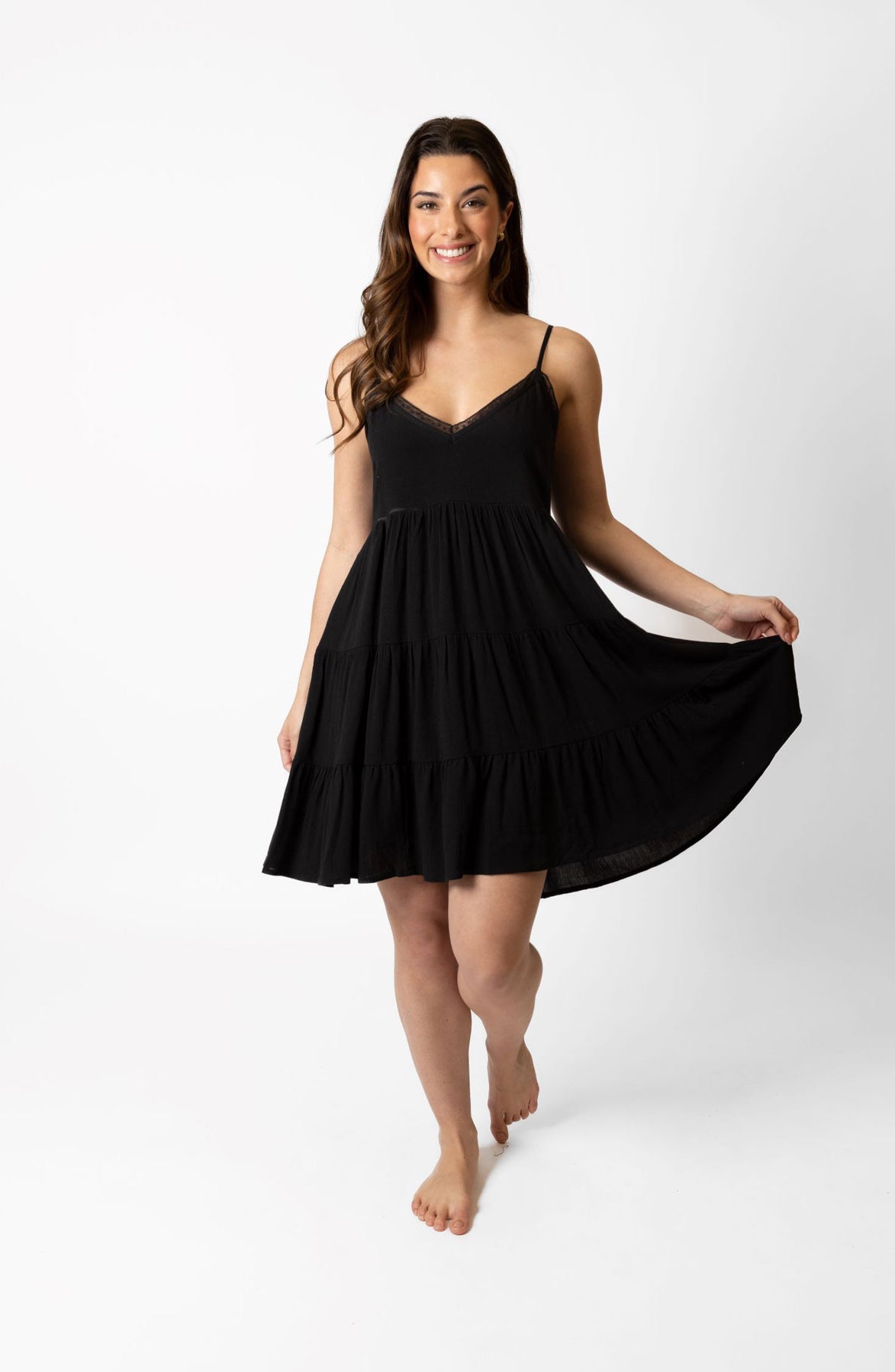 Koy Resort: Miami Solid Tiered Mini Dress - BLACK