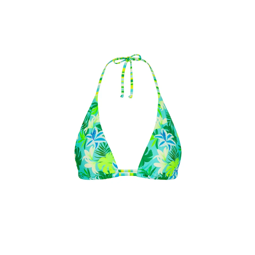 Kulani Kinis: Neon Splice Twin Ruched Halter Bikini Top