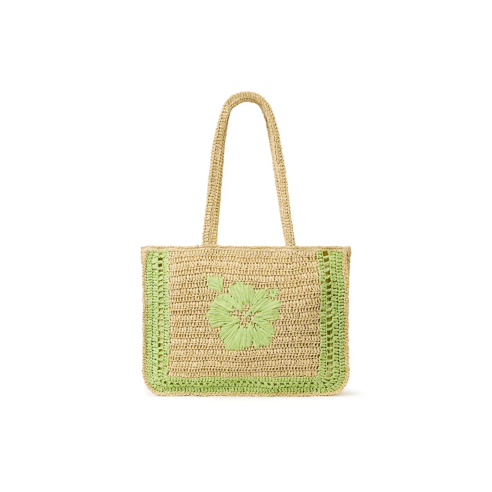 Kulani Kinis: Pine Lime Hibiscus Straw Tote Bag