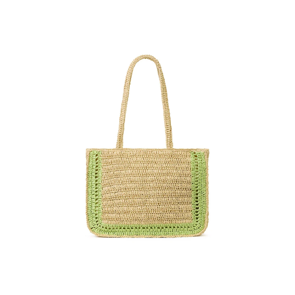 Kulani Kinis: Pine Lime Hibiscus Straw Tote Bag