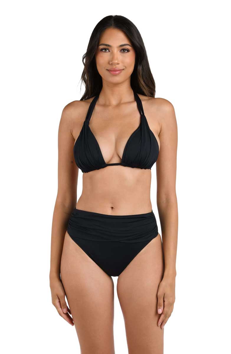La Blanca: Island Goddess Solid Halter Triangle Top - BLACK