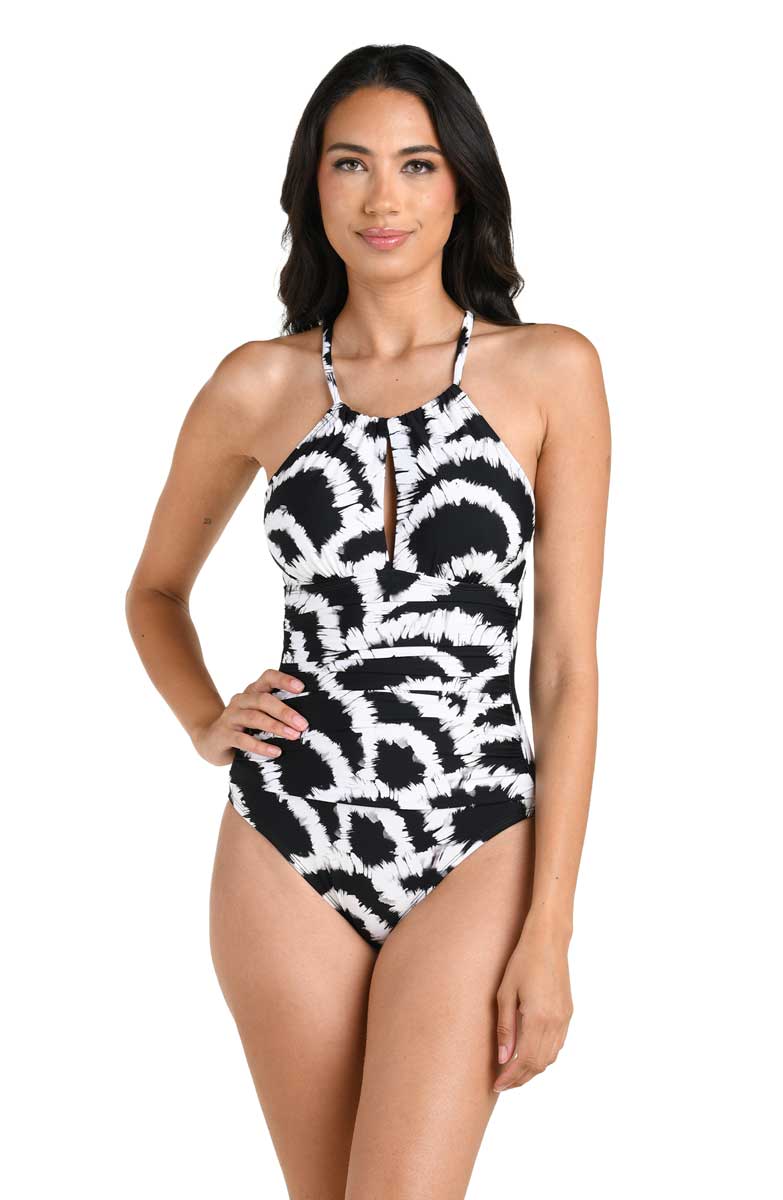 La Blanca: One Piece Woven Shadows High Neck Keyhole Mio