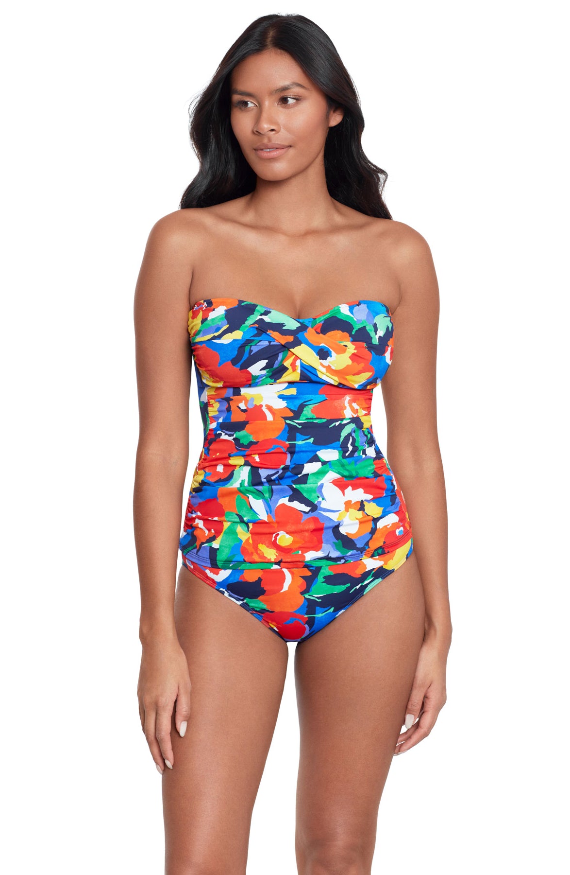 Lauren: Bold Abstract Floral Twist Bandeau Tankini Top
