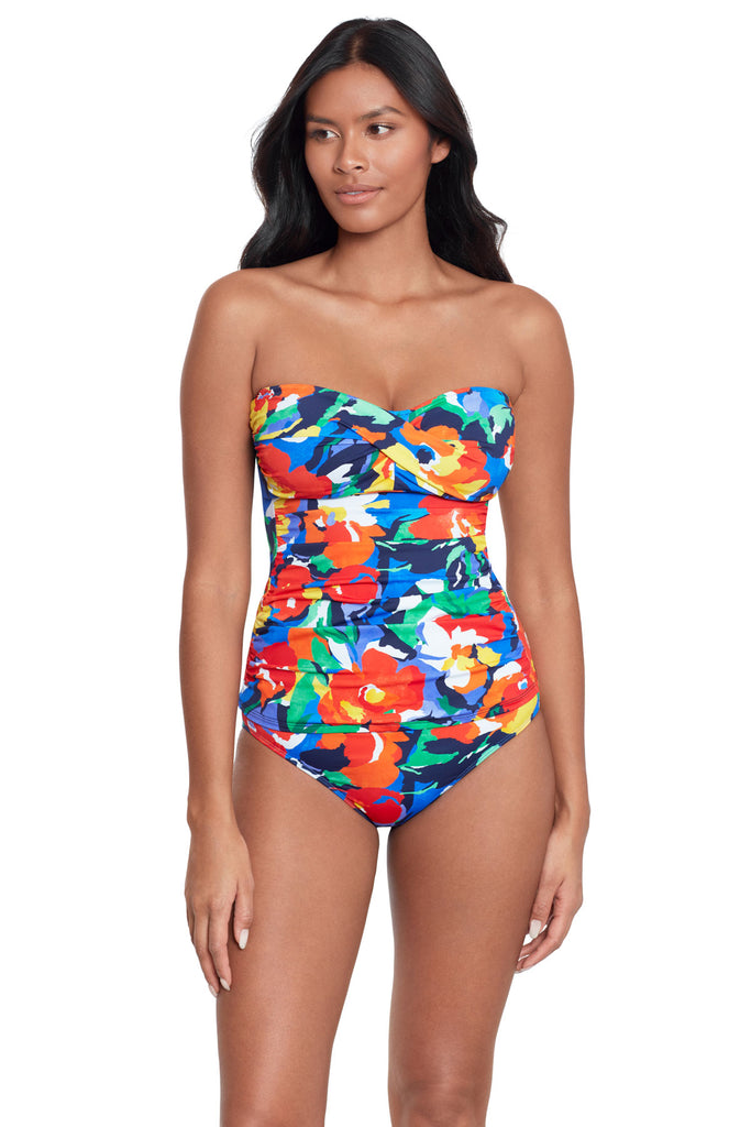 Lauren: Bold Abstract Floral Twist Bandeau Tankini Top