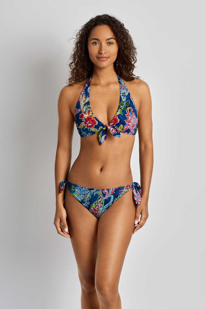 Lauren: Coastal Paisley Tie Front Halter Bra Top