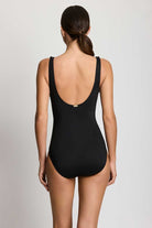 Lauren: One Piece Beach Club Solids Ruffle Surplice Swimsuit - BLACK