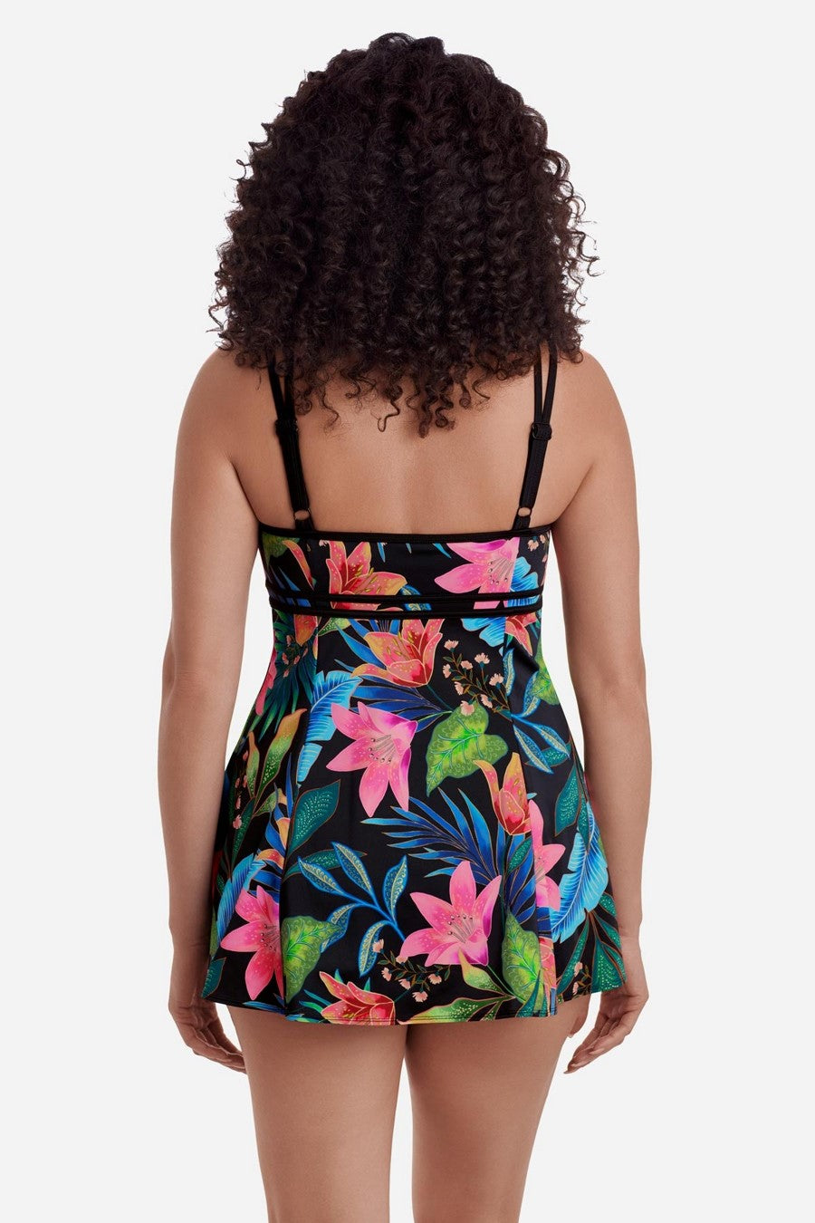 Longitude: one Piece Midnight Plumeria Long Torso Empire Princess Seam Swimdress