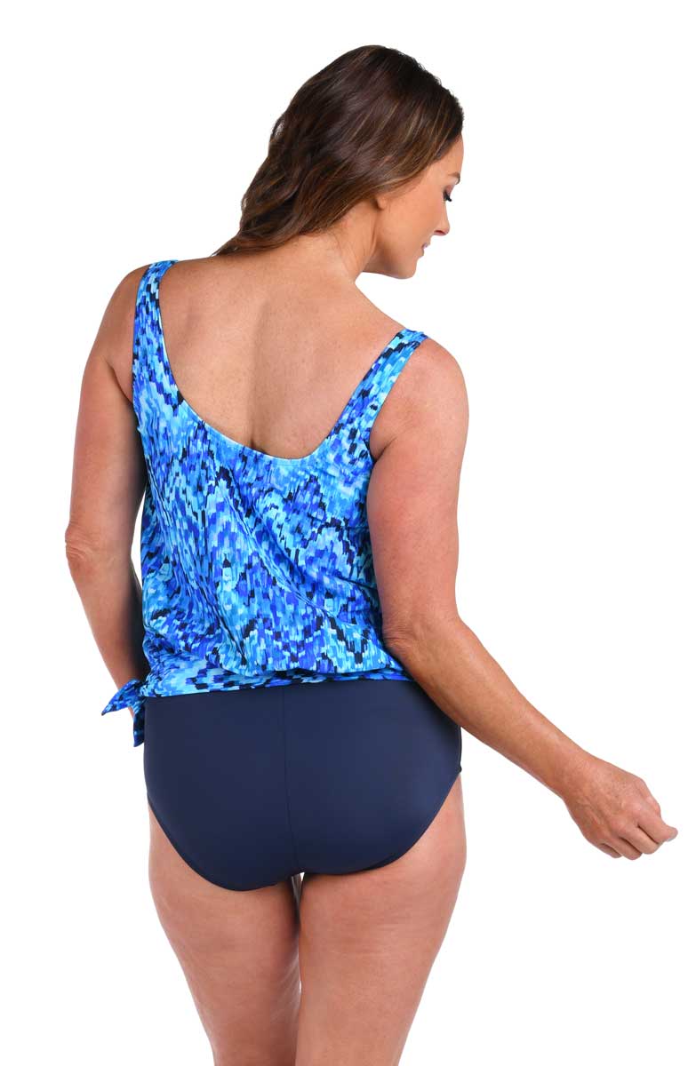 Maxine: Artisan Ikat Banded Scoop Blouson Tankini Top
