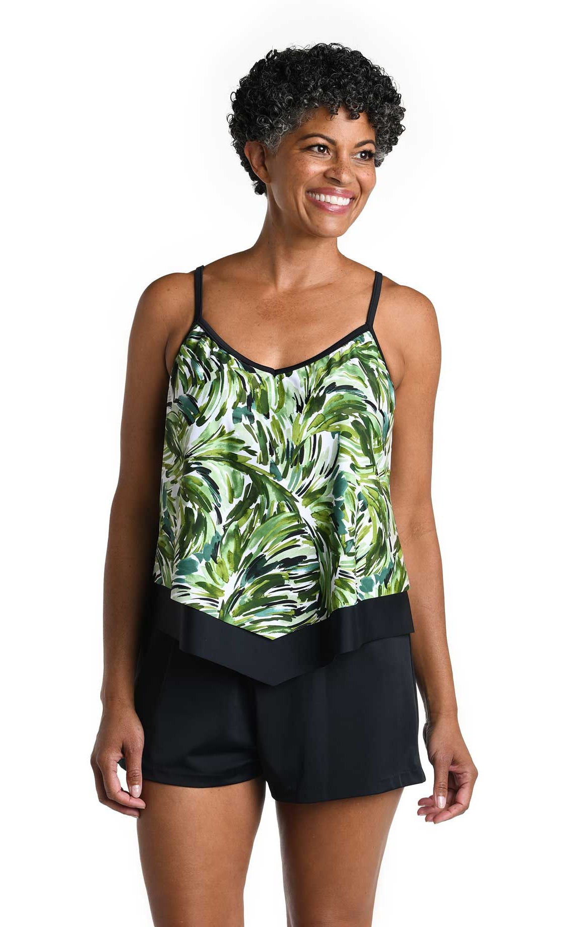 Maxine: Fronds With Flair Flutter Hem Tankini Top