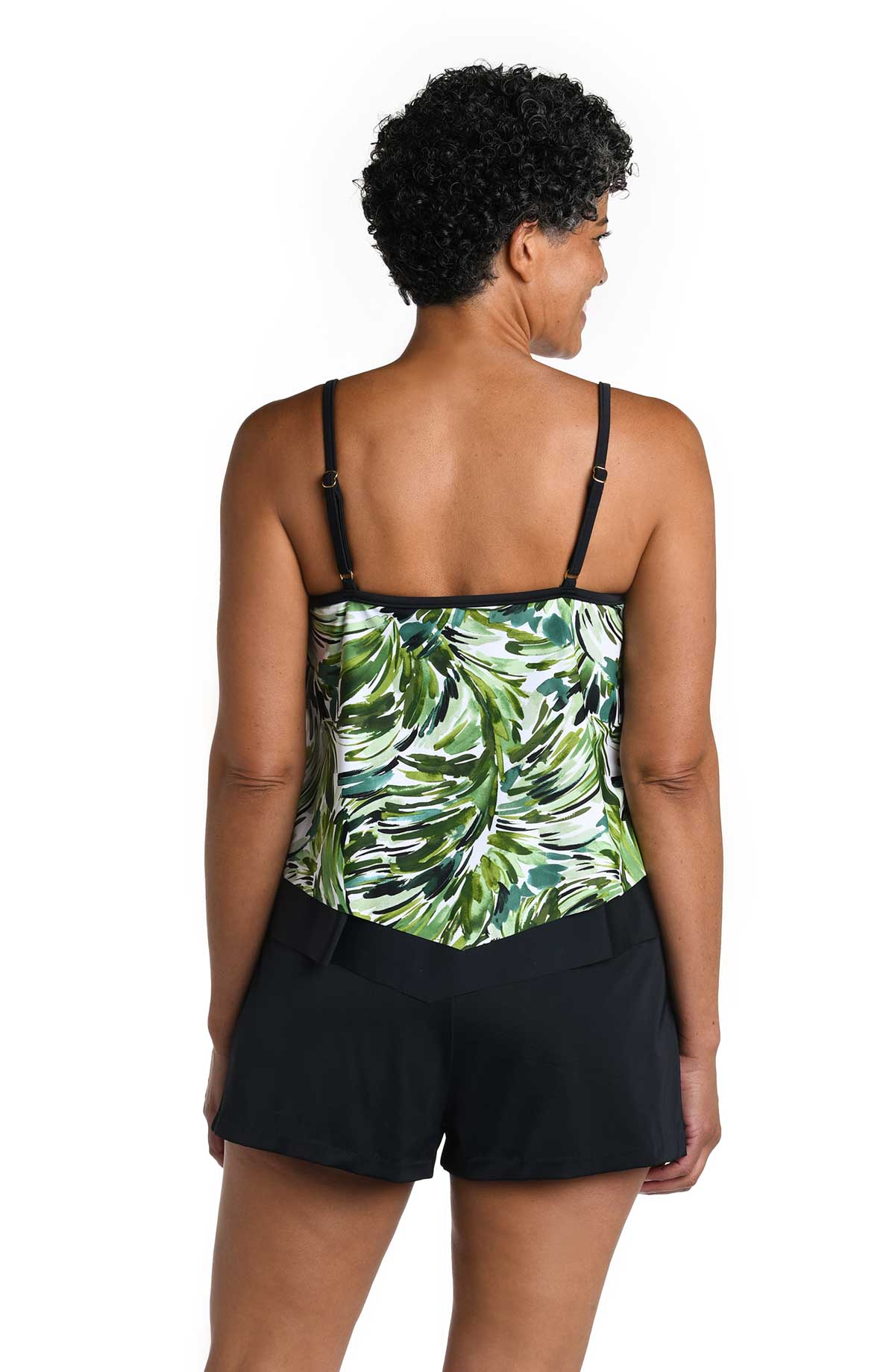Maxine: Fronds With Flair Flutter Hem Tankini Top