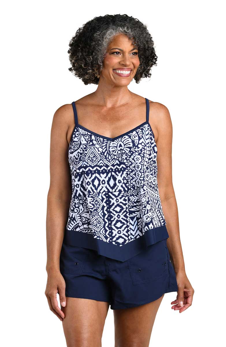 Maxine: Island Bohemia Flutter Hem Tankini Top